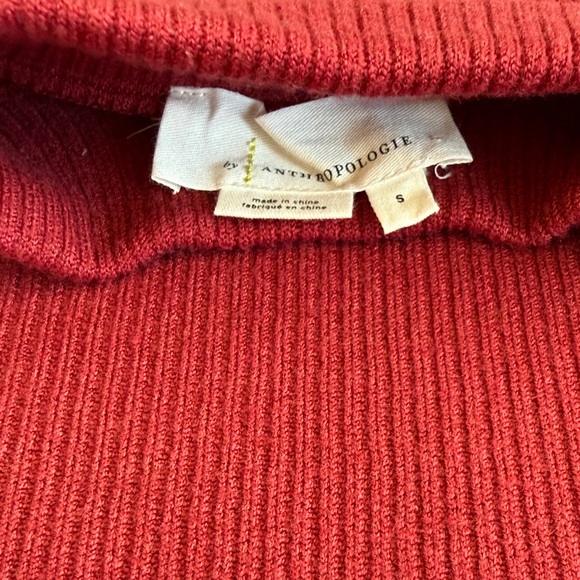 Anthropologie Mixed Media Knit Burgundy Sweater with White Ruffle Sleeves- Size - Picture 2 of 4